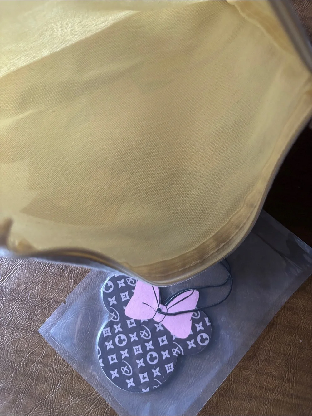 Canvas Pouch with Pink and Brown Fashion Print and car air freshener